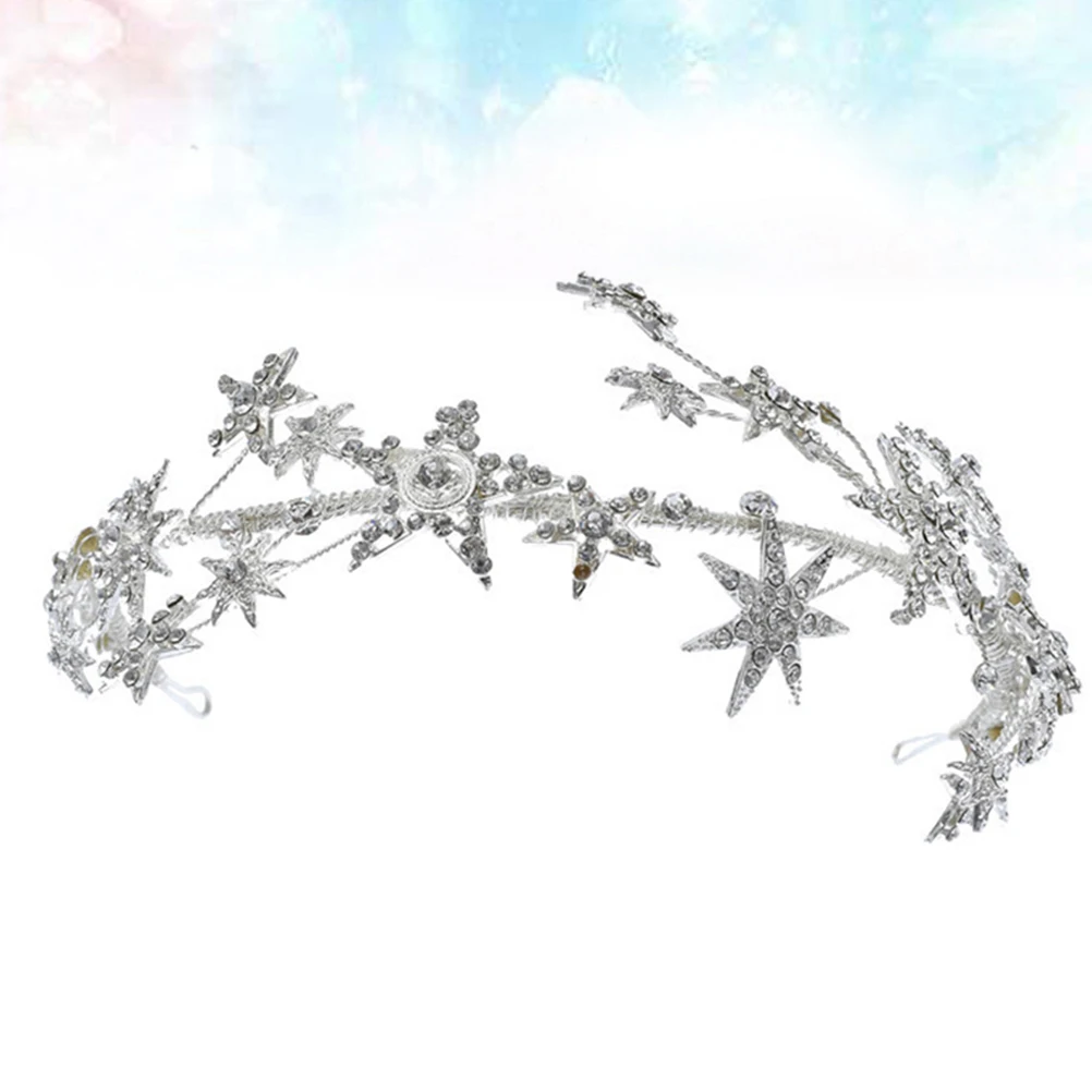 

Rhinestone Star Crown Elegant Design Shining Crystal Silver Bridal Headpiece Wedding Hair Ladies Birthday Party Prop Jewellery