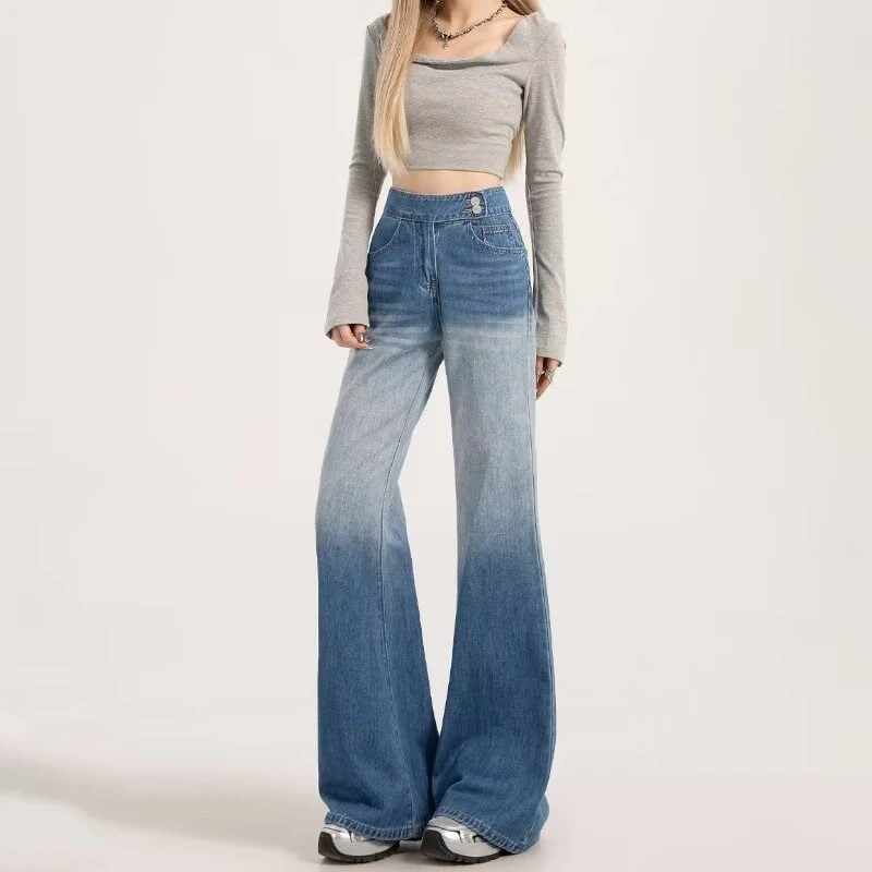 

Retro Blue Wide Leg Jeans Women's Loose High Waist Straight Leg Jean Pants Summer New Sle Long Baggy Denim Trousers for Women