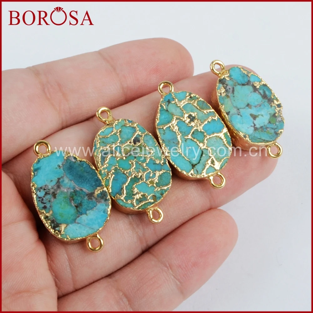 New Oval Shape Gold/Silver Plated Copper Natural Turquoise Connector Double Bails Natural Turquoise Necklace Accessories