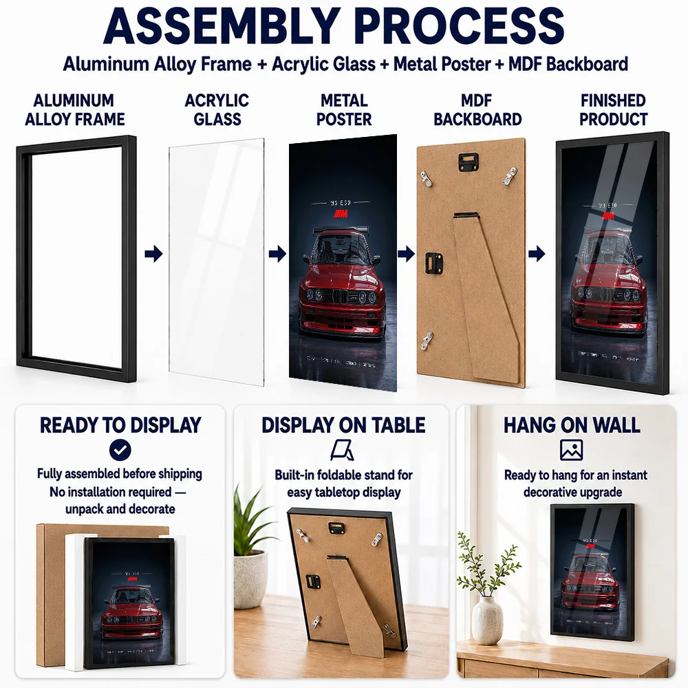 Sleek Sport Germany EVO E30 Red Car Metal Poster With Aluminum Alloy Frame Personalized Photo Modern Style Wall Art For Garage