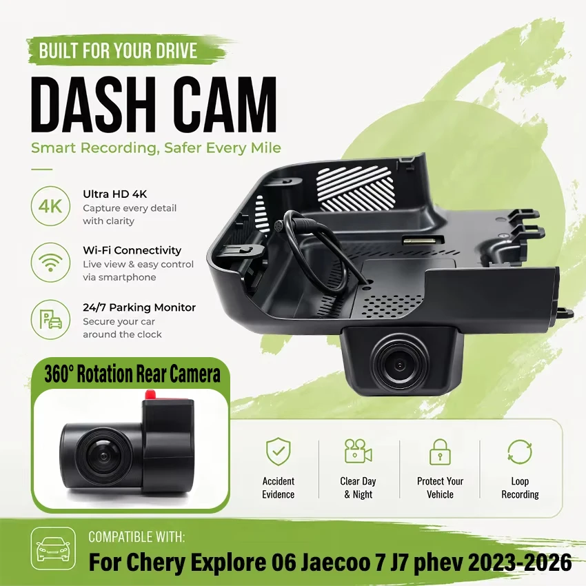 Dedicated DashCam For Chery Explore 06 Jaecoo 7 J7 phev 2023-2026 4K Car DVR Plug and play Dash Cam Wifi Camera Video Wireless