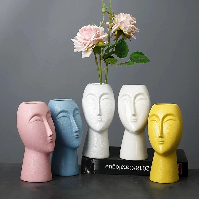 

European Abstract Human Portrait Ceramic Floral Vase Moradi Matte Flower Arrangement Desktop Ornament Crafts Home Decoration