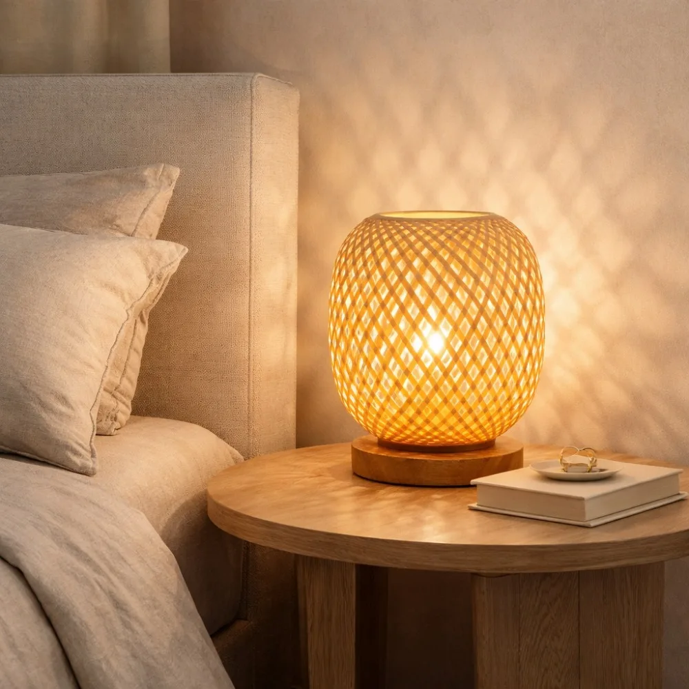 JOYINLED Japanese Style Bamboo Lamp Shade Hand Woven Rattan Decorative Lamp Cover for Table Lamp Bedside Light Home Decor