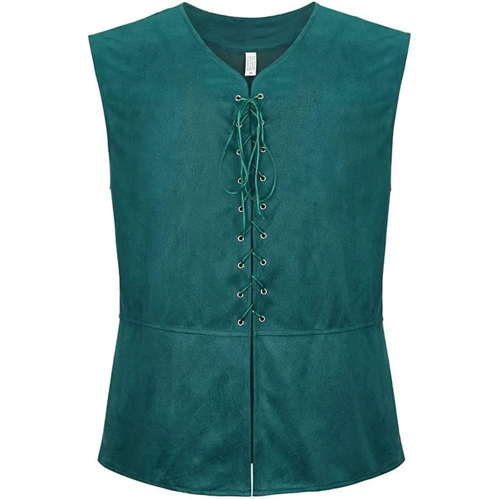 2026 Men Pirate Medieval Vest Leather Lace Up Renaissance Waistcoat Vintage Brown Gothic Steampunk Sleeveless Cosplay Costume view 5