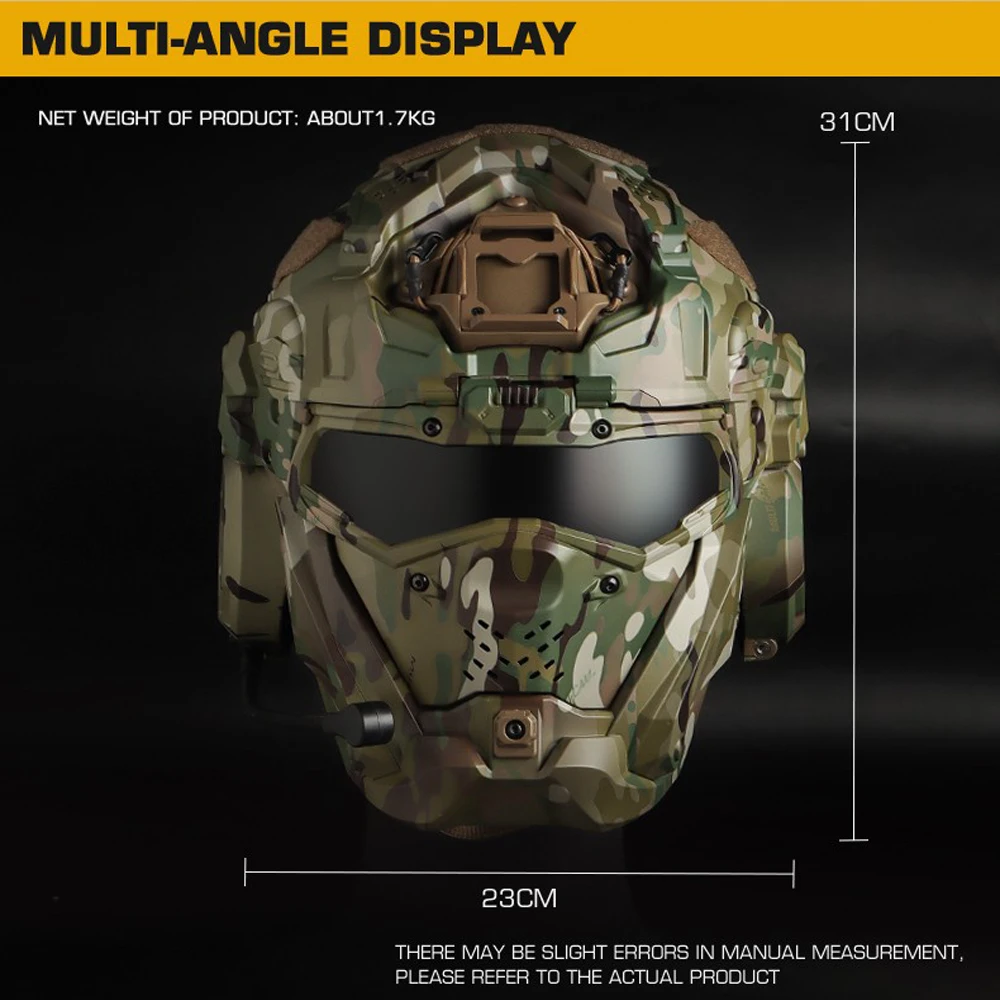 Casque Rapide Tactique F22 PJ, Masque Et Lunettes Détachables, Casque De Protection Intégral Airsoft D'équitation Tactique Cosplay