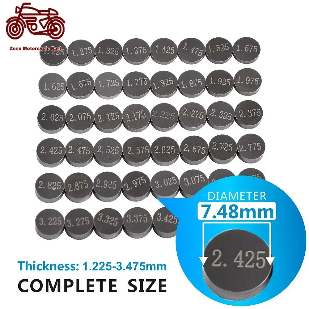 46pcs Motor Bike Engine Parts Adjustable 7.48mm Valve Shim 1.225-3.475 Complete Refill Kit For Honda Suzuki Yamaha Kawasaki #c