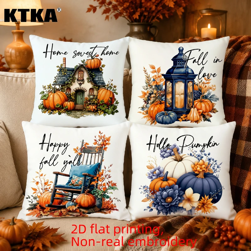 4Pcs Fall Floral Pumpkin Pillow Covers Hello Pumpkin Sunflower Maple Plaid Jar Cushion Covers Thanksgiving Farmhouse Sofa Decor