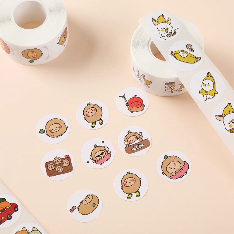 Cartoon Stickers Girl's Cute Journal Goo Card Material Stickers Coated Paper Sticker Sealing Paste Sticker Roll