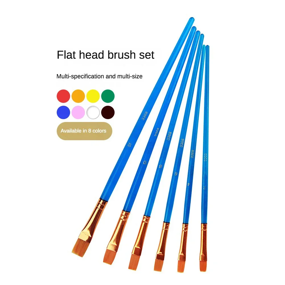 6 Pieces Set Candy Plastic Rod Flat Head Painting Brushes - Nylon Hair Brush for Oil Acrylic Watercolor Art Painting Supplies