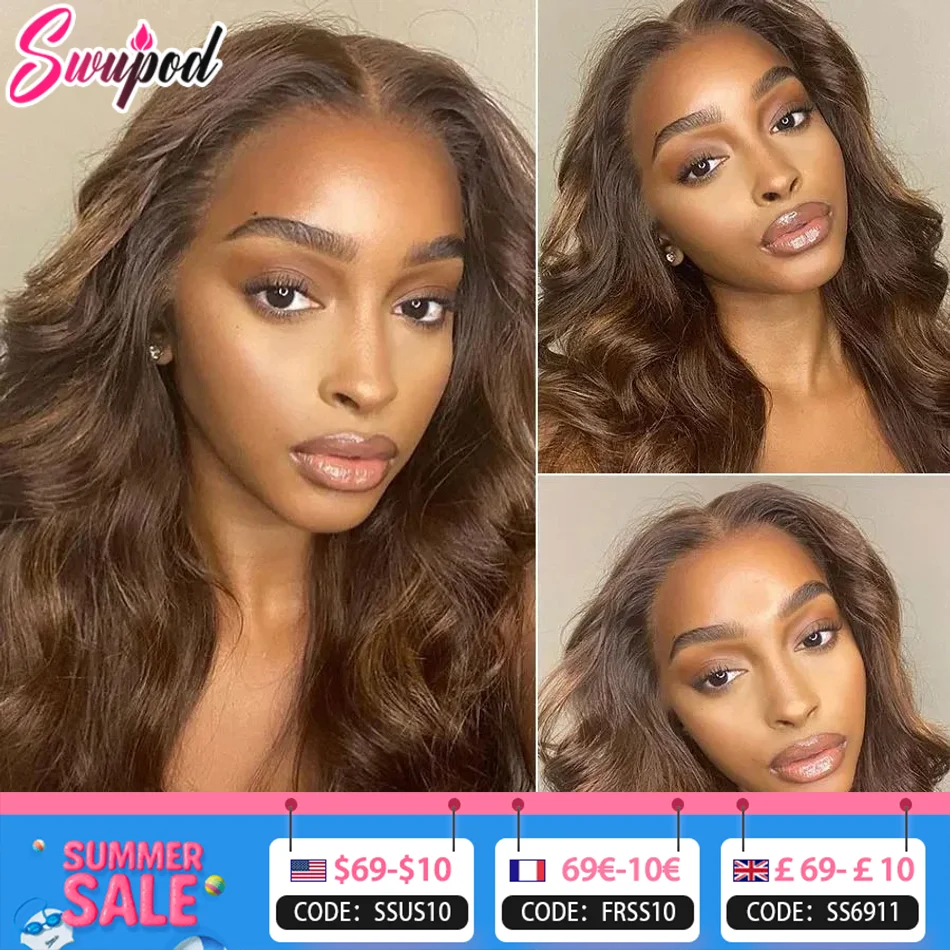 

250% 13x6/13x4 Frontal Light Chocolate Brown Lace Wig Brazilian Hair Body Wave Colored 4x4 Closure Human Hair Wigs Without Glue