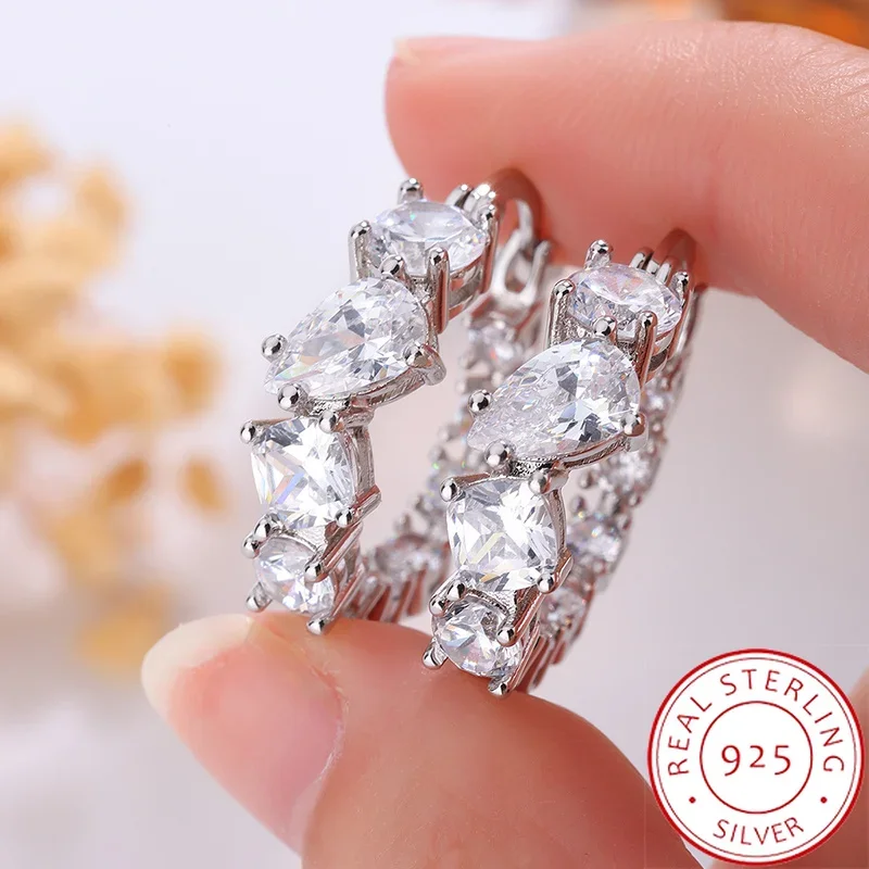 Sparkling Water‑Drop Cubic Zirconia Hoop Earrings For Women Bridal Engagement Circle Ear Ornaments Jewelry Gift
