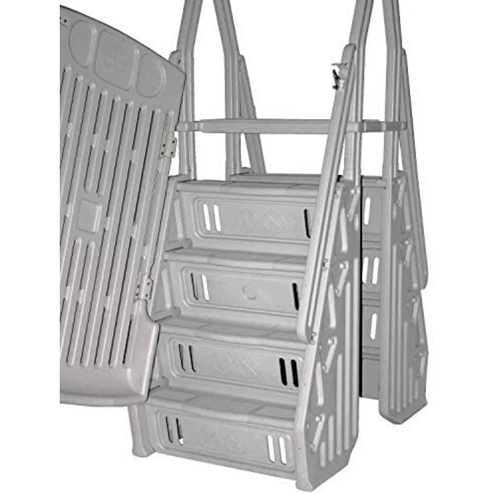 GE Deluxe Adjustable A Frame Above Ground Pool Ladder w/Gate, White