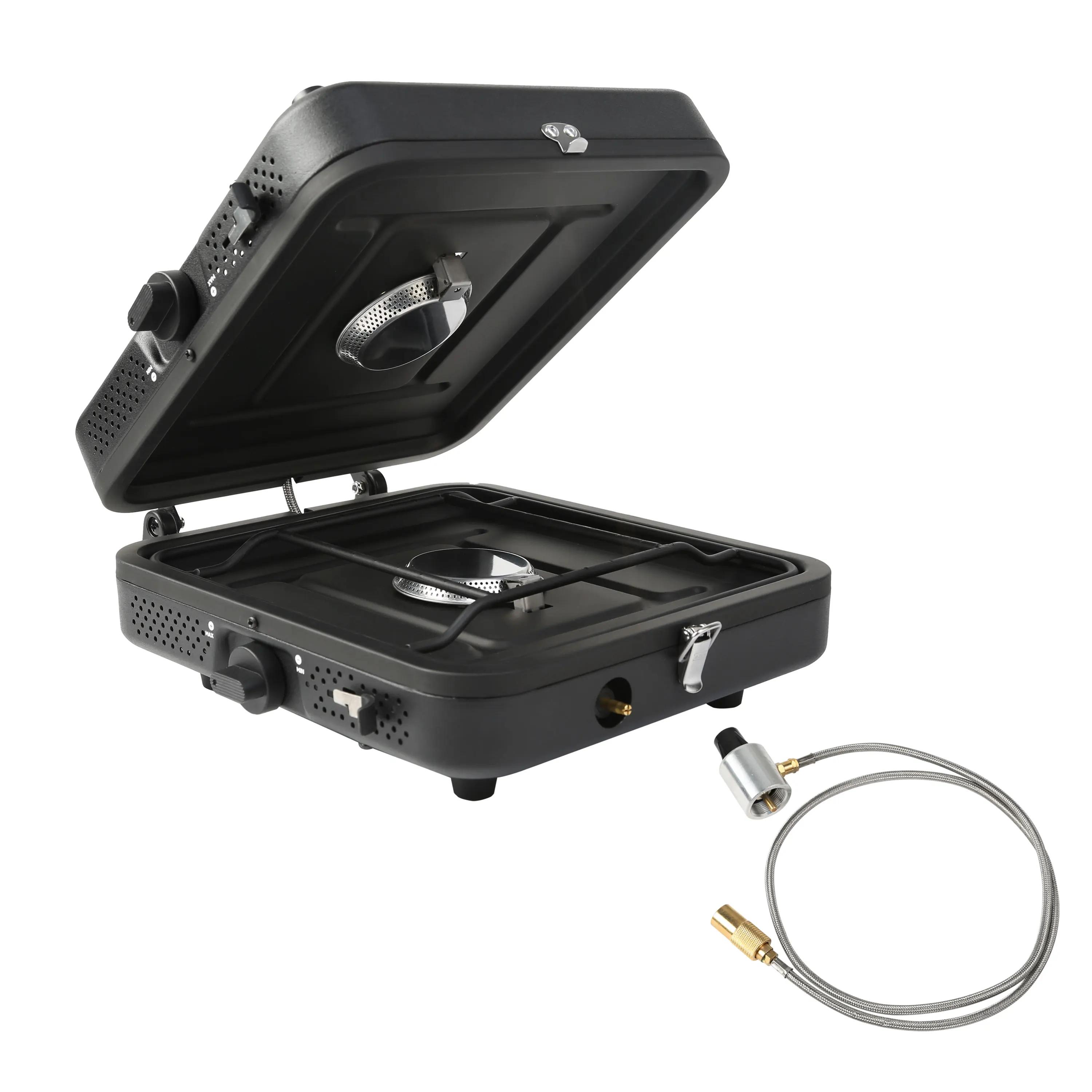 

Vooma Two-Burner Mini Portable Outdoor Camping Gas Grill Easy Foldable Picnic BBQ Stove for Steak Cooking Grill