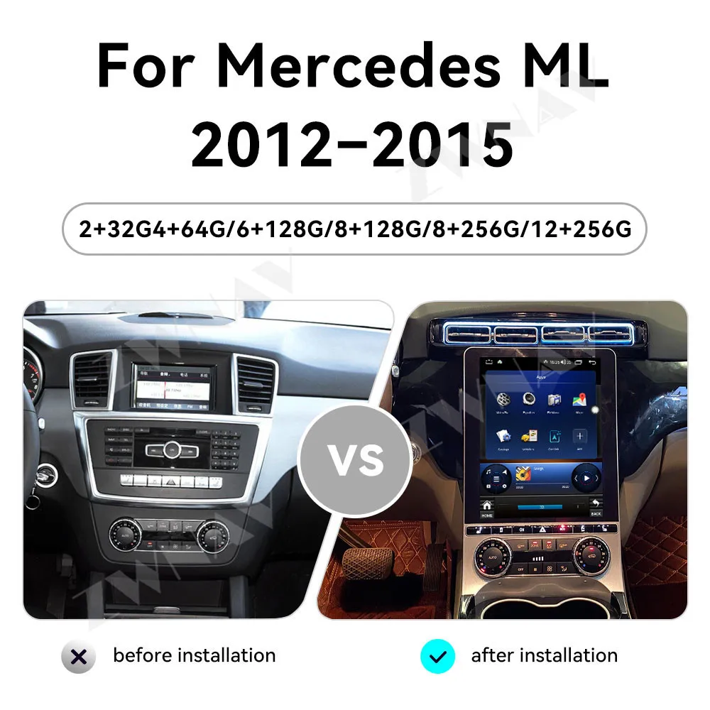 Android Car Radio For Mercedes-Benz M-Class (W166) ML Series 2012-2015 Multimedia Wireless Carplay Navigation 12.1
