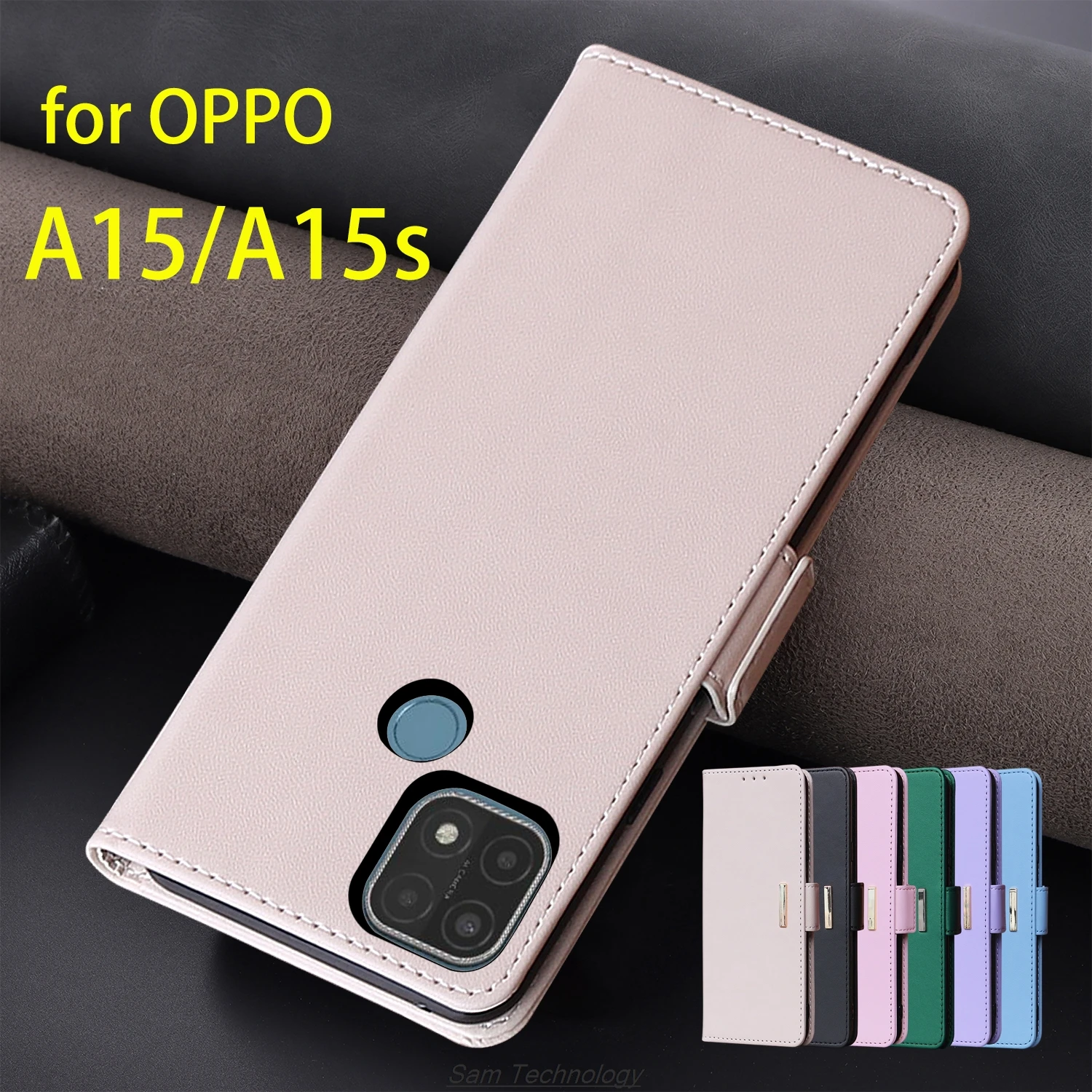 

Magnetic buckle Leather Case for OPPO A15 / OPPO A15s Wallet RFID BLOCKING Flip Cover female Simple Capa Fundas Coque