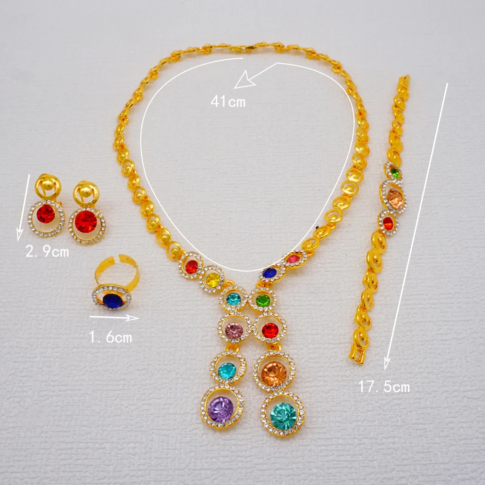 Luxus Dubai Gold Farbe Doppels chicht Halskette Schmuck Sets für Frauen afrikanischen Wasser tropfen Kristalls chmuck indischen Set Geschenke – Detail 31