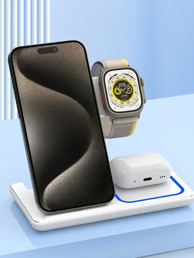LED 3-in-1 draadloos laadstation voor iPhone 17 16 15 14 13 12 Pro Max Apple Watch 10/9/8/7/6/5 AirPods 3/2 snellaadstation - afbeelding 2