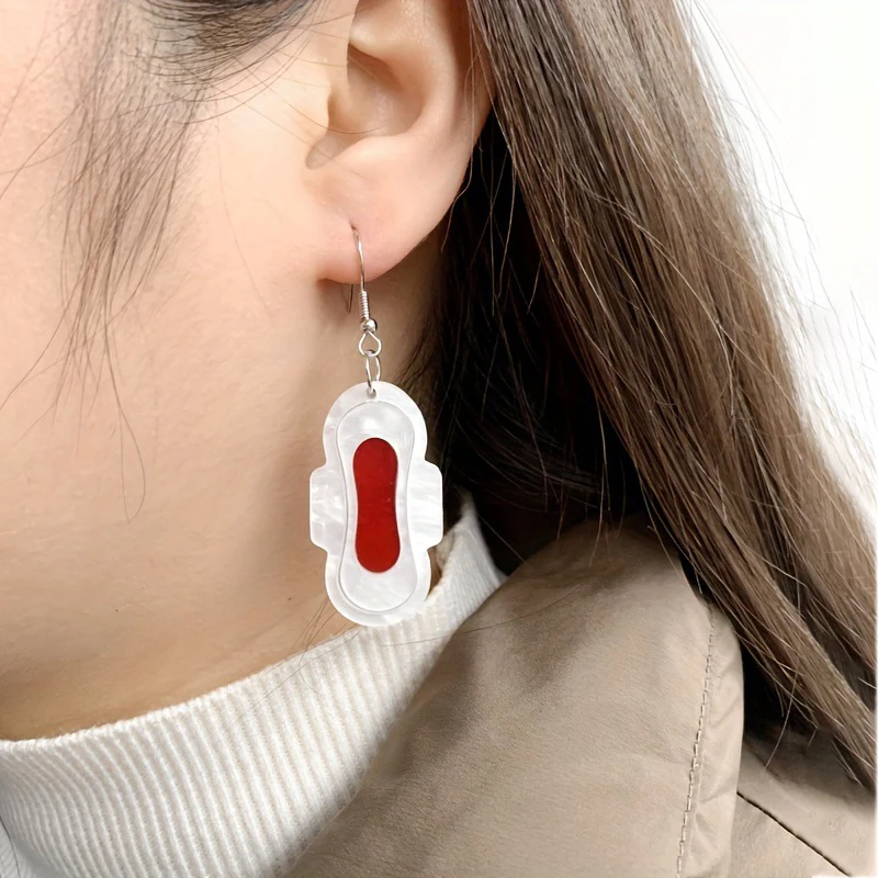 YAOLOGE Simulation Creativity White Tampon Earrings Interesting Abstract Sanitary Towel Design Women\'s Novel Acrylic Eardrop