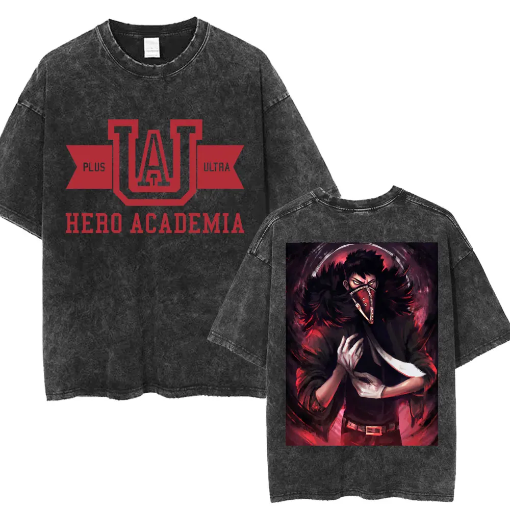 Anime My Hero Academia Bakugo Katsuki Washed T-shirt Men Woman Harajuku Manga T Shirts Cotton Oversized Short Sleeve Streetwear