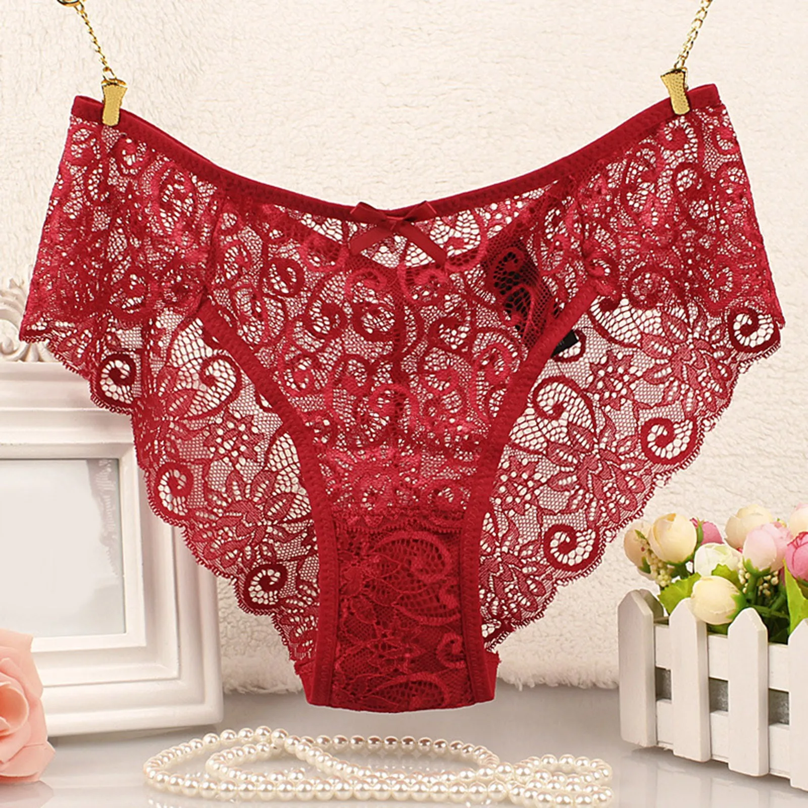 Women Floral Lace Panties Transparent Sensual Ultrathin Seamless Briefs Underwear See Through Bowknot Lingerie Erotic Costumes