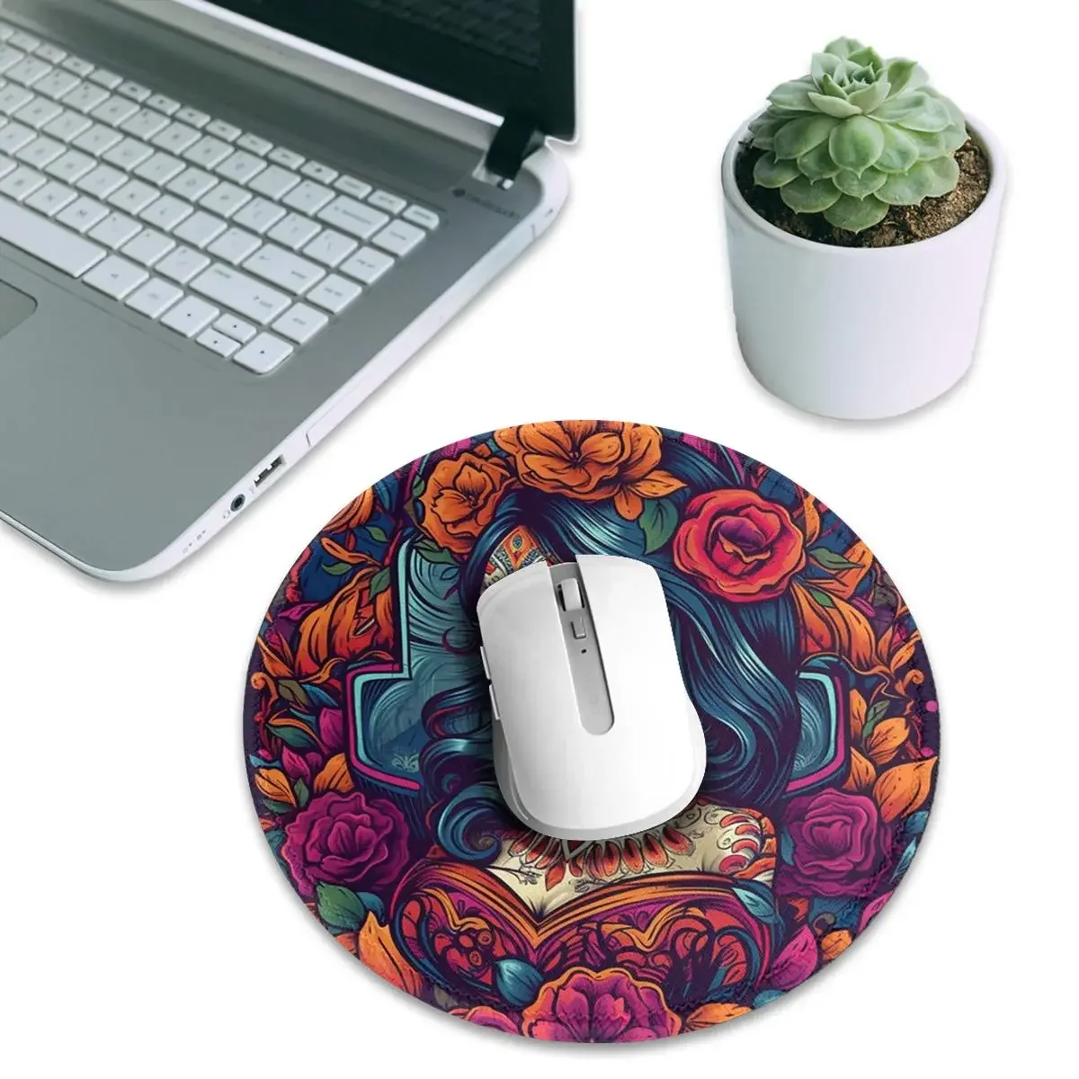 Mexican Catrina Girl Day Of The Dead Sugar Skull Round Mouse Pad Computer Keyboard Mouse Mat Gaming Laptop Desk Mat