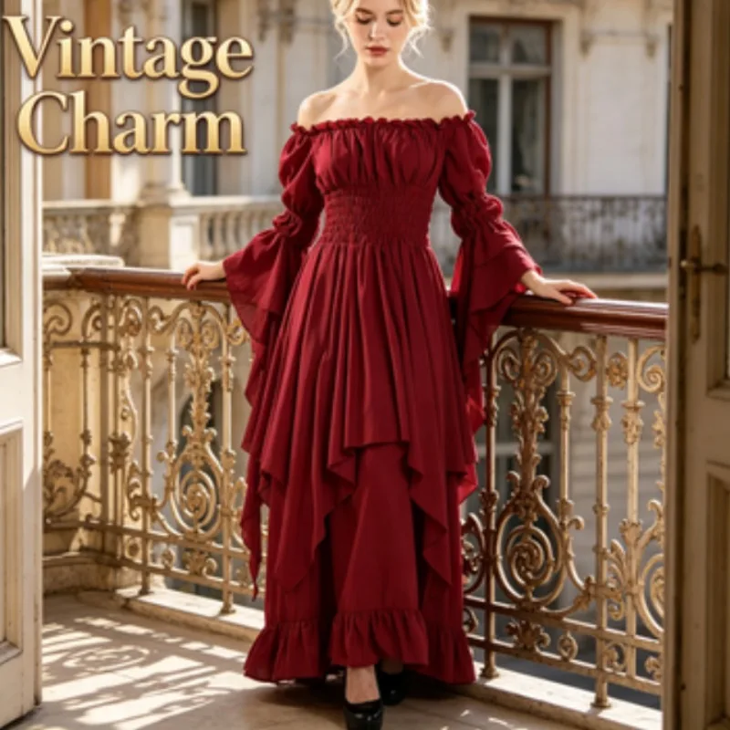 Vestido Medieval Renacentista Vintage para Mujer, Disfraz de Bruja Gótica, Disfraz para Representaciones Escénicas