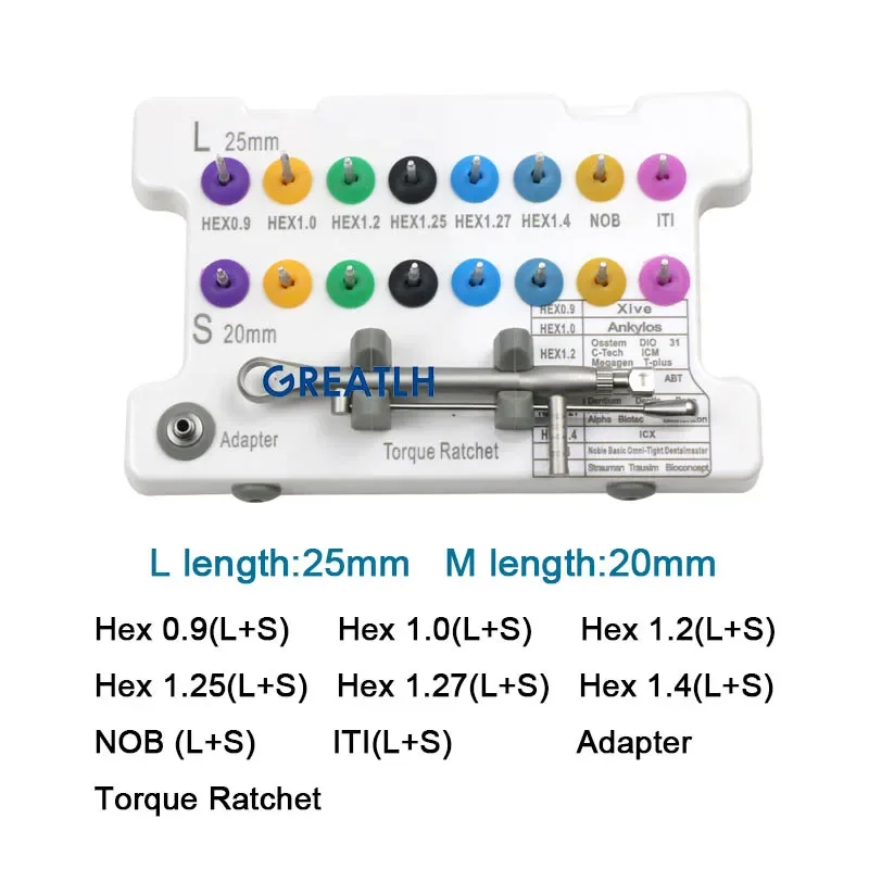 Dental Implant Screw Driver Universal Restoration Tool Kit with 1pc Wrench 16pcs Drivers Dental Instrument