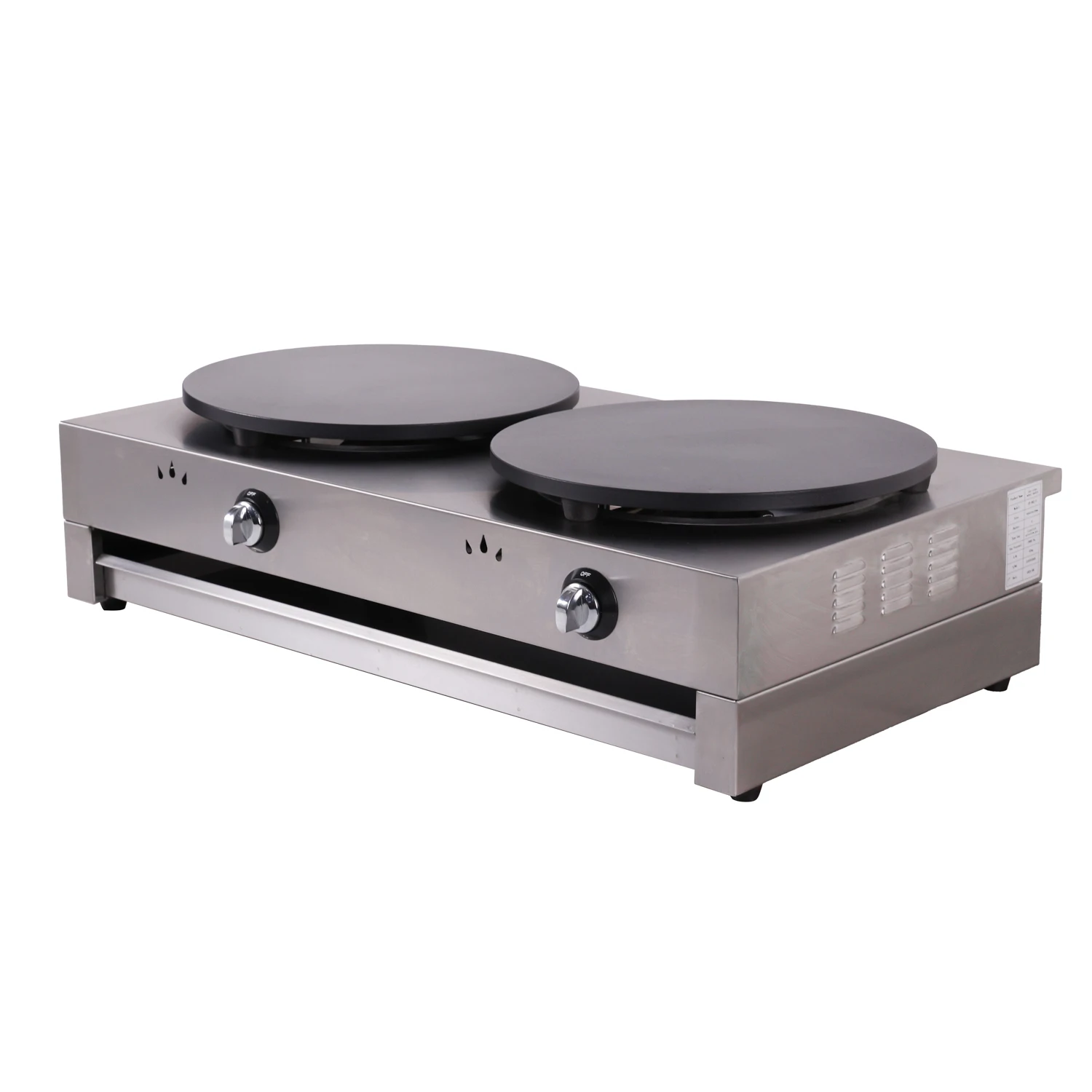 Máquina de lanche crepe maker máquina de bolo de crepe a gás comercial crepe crujiente fabricante duplo