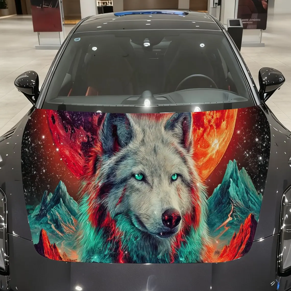 

Celestial Dome Wolf at Crimson Moon Peak Car Vinyl Wrap, PVC Material Waterproof Car Hood Sticker, Self-Adhesive Scratch-Resista