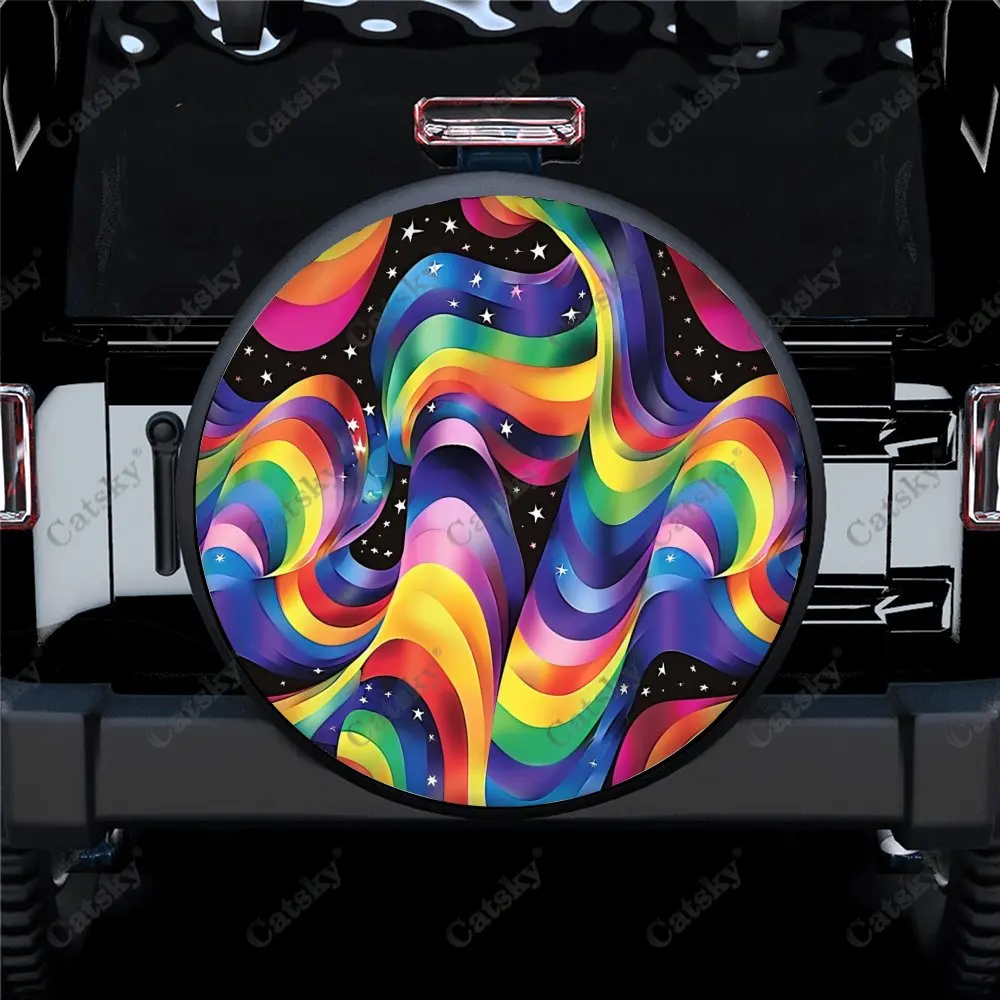 Colorful Trippy Ripple Lines Car Spare Tire Cover Auto Accessories Decor Wheel Wrap Protect for Trailer SUV Truck Camper 14-17in