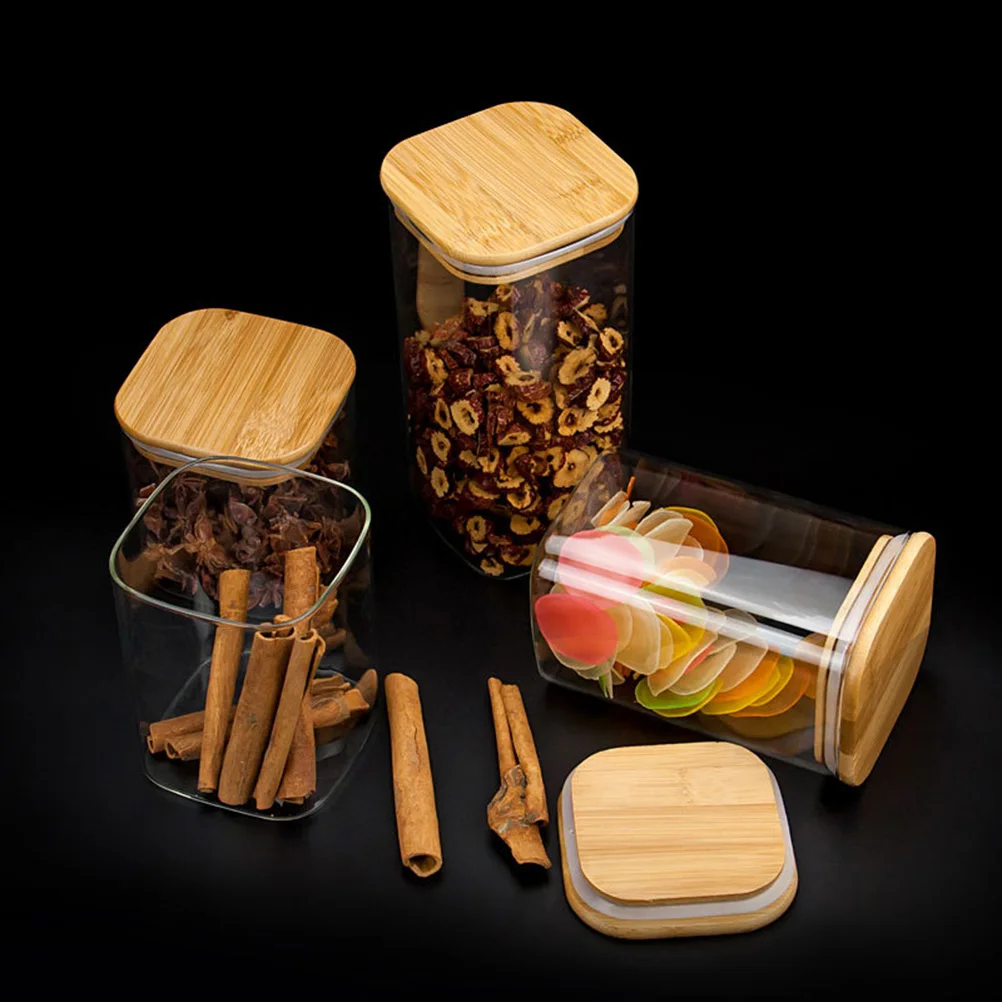 

Sealed Canisters Glass Storage Jars Airtight Wooden Lids Clear Safe Food Containers Dry Tea Coffee Sugar