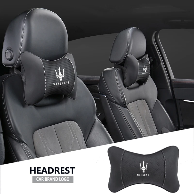 Reposacabezas de asiento de coche, almohada de cuello con logotipo automático para Maserati Ghibli Quattroporte Granturismo Levante GranCabrio President Coupe GTS, 1 Uds.