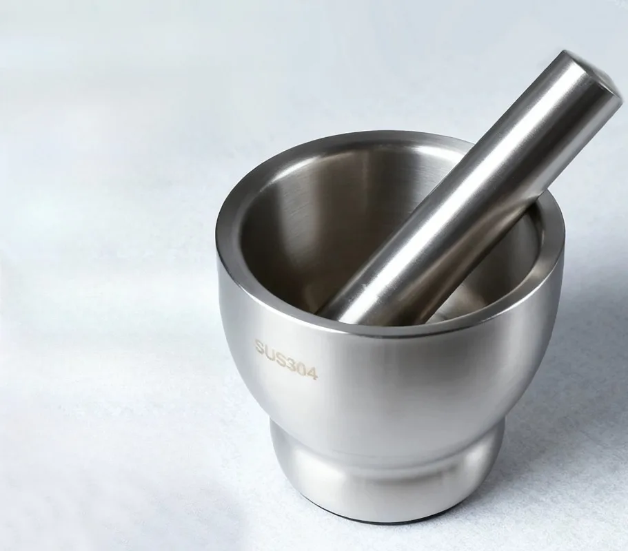 304 Stainless Steel Mortar and Pestle Set Manual Grinding Bowl Lab Home Kitchen Garlic Spice Solid Powder Crusher