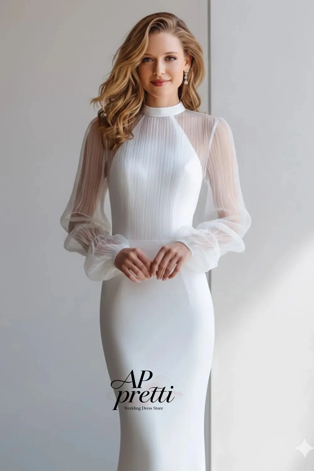 AP pretti Elegant O-Neck Long Sleeves Bridal Gown Mermaid Satin Floor-Length Wedding Dresses For Woman Customized ﻿2026