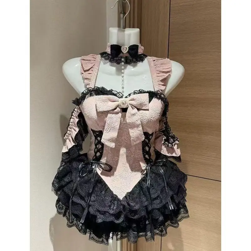 Flügelärmel-Trägerkleid im Lolita-Feen-Stil, Japanisch Kawaii, Cuteore, Dark Academia, Viktorianisches Cosplay-Prinzessinnen-Minikleid für den Sommer