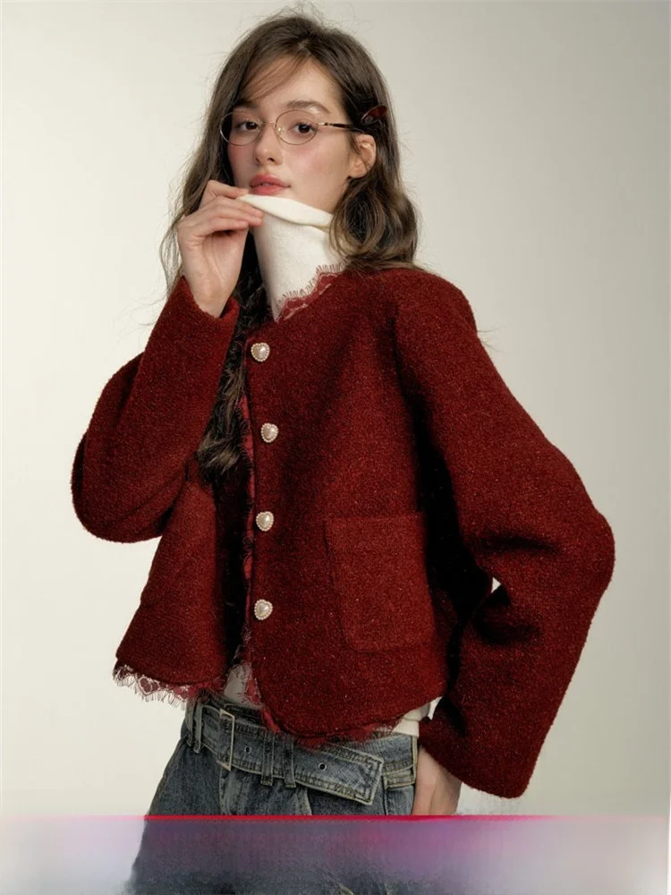 

Chill Zoe Small Fraance Sle Women's Jaet Commute Sle Straight Tube ort Coat Button Closure Long Sve Wool Blend