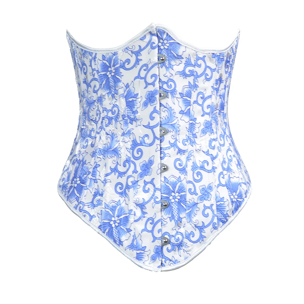 Jacquard Embroidery Underbust Corset Floral Push Up Boned Bustier Gothique For Women Front Busk Gorset Plus Size Korse Sexy