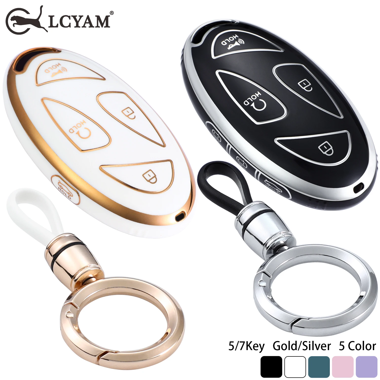 Key Fob Cover Durable TPU Protection Case Gold Trim Fits for Hyundai 24 Kona N-Line, 2024 Elantra SEL 2023 IONIQ 6