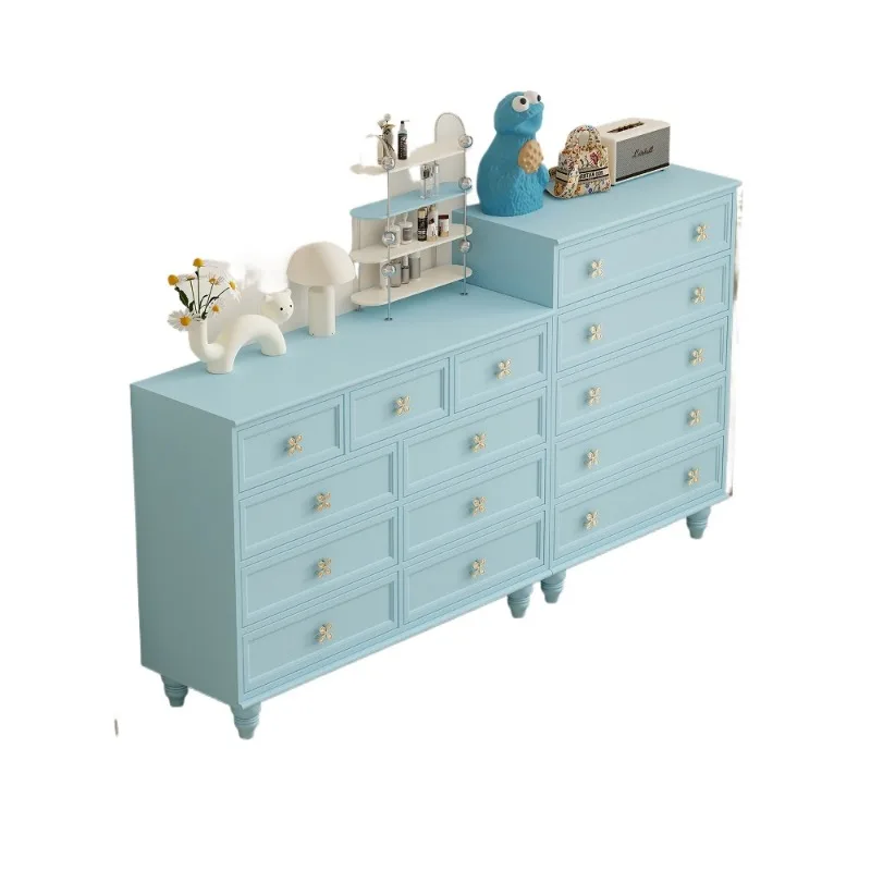 

Bedroom blue combination chest of drawers, cream wind cabinet, living room side cabinet, bedside cabinet, solid wood