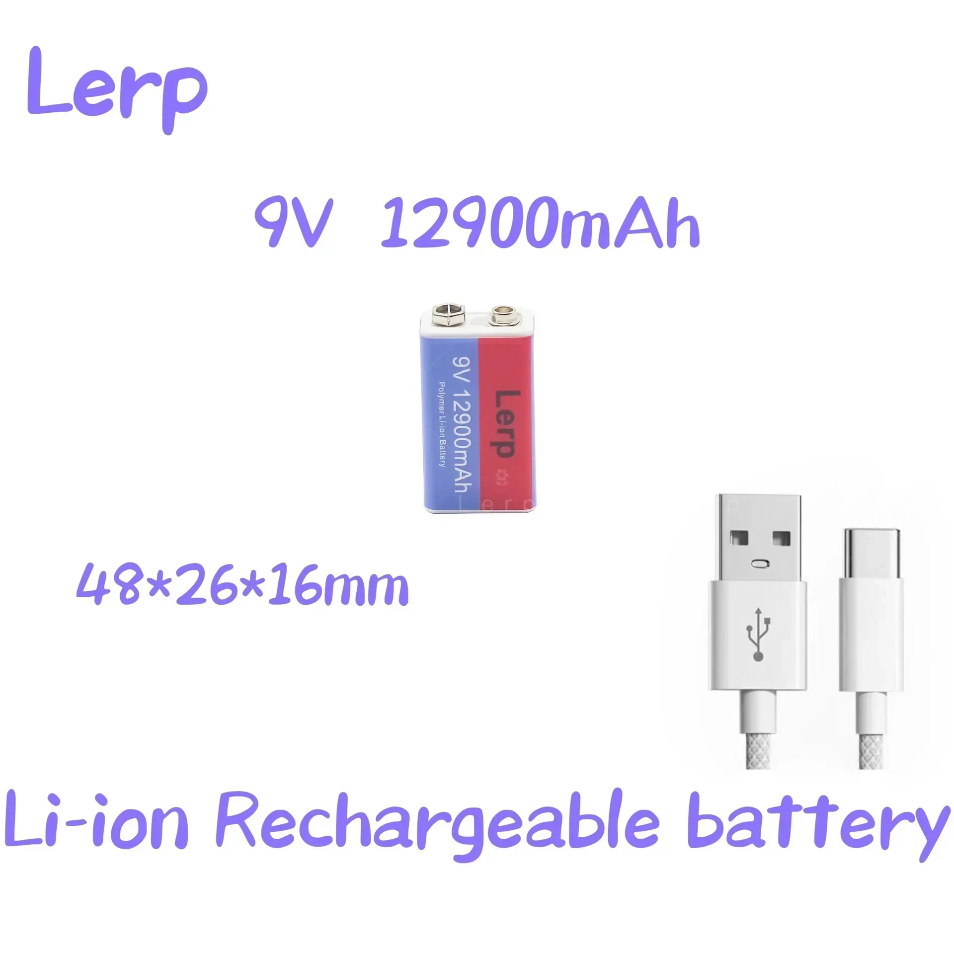 Multimeter rechargeable lithium-ion battery, 9V battery, 12900mAh, mini USB, toy, microphone, remote control, KTV use, new 2023