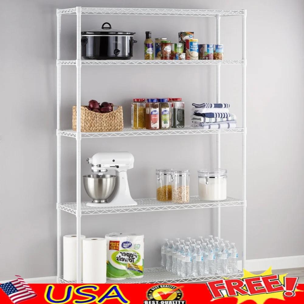 

Heavy Duty 5-Tier Wire Shelf 72H x 48W x 16D Adjustable Shelving Unit 3000lb Capacity Home Office Storage
