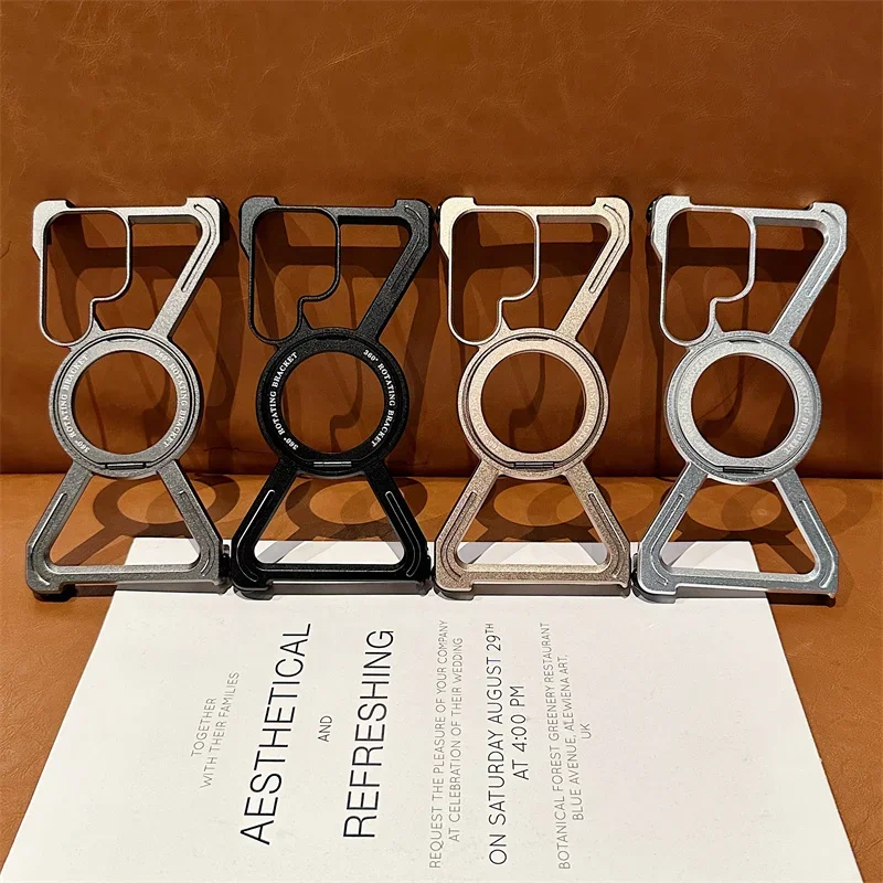 

Aluminum Alloy Magnetic Stand Phone Case For Galaxy S23 S24 S25 Ultra Metal Frameless 360 Stand Magnetic Shockproof Cover