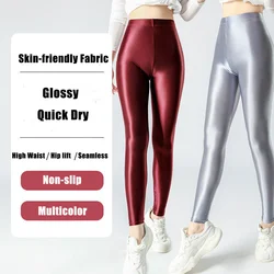 Glossy Sexy Plus Size Women Yoga Leggings Soft High Waist Workout Pants for Gym Trousers Tight Bottoms