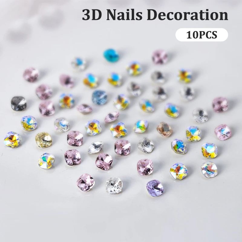 

10Pcs Square Rhinestones Pointback Crystal Glitter Nail Gems Glass Strass Stone Diamond For Nail Art Clothing Crystal Decoration