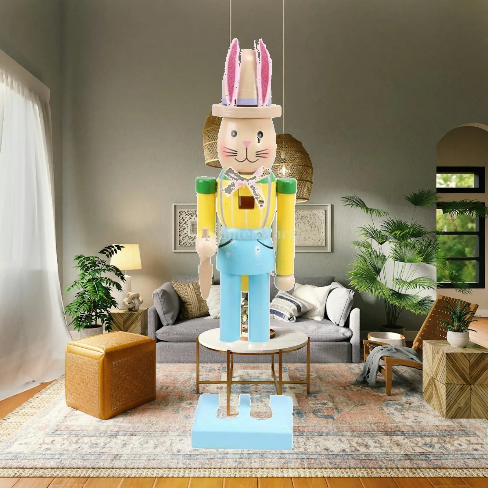 Easter Bunny Nutcracker Traditional Design Wooden Hare Nutcracker Sturdy Wood Construction Bunny Guard Figurine for Collectors,