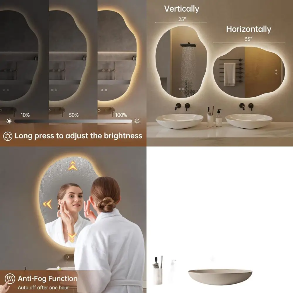 

25x35 Inch LED Vanity Mirror with Asymmetrical Backlight, Fogless, Dimmable, 3 Color Options, Horizontal/Vertical Mount