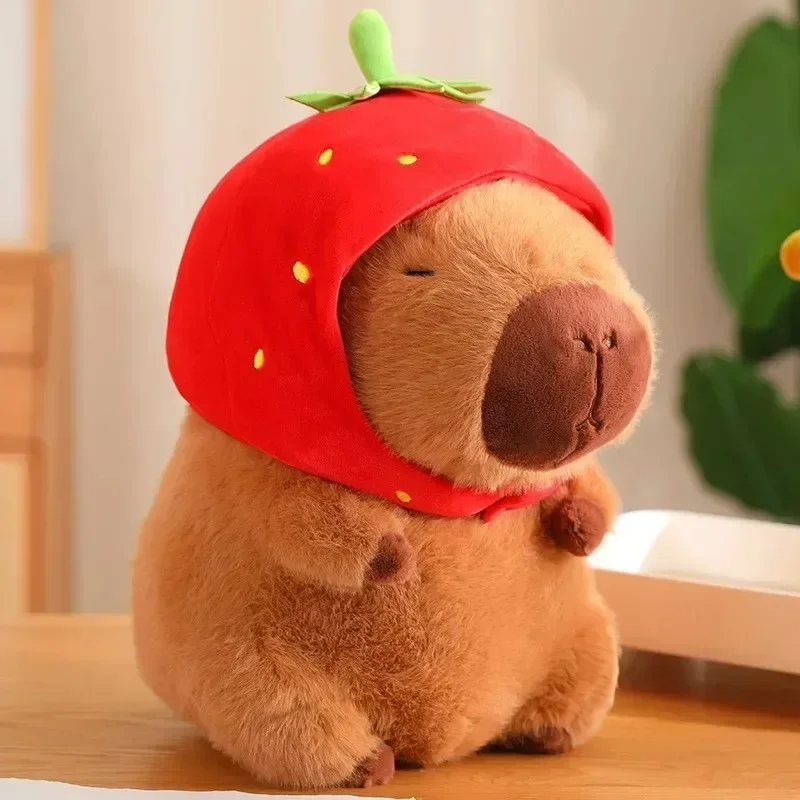 Strawberry Hat Capybara Plush Toy Simulation Turtle Backpack Capibara Stuffed Animals Papa Hand Circle Ring Small size Pendant