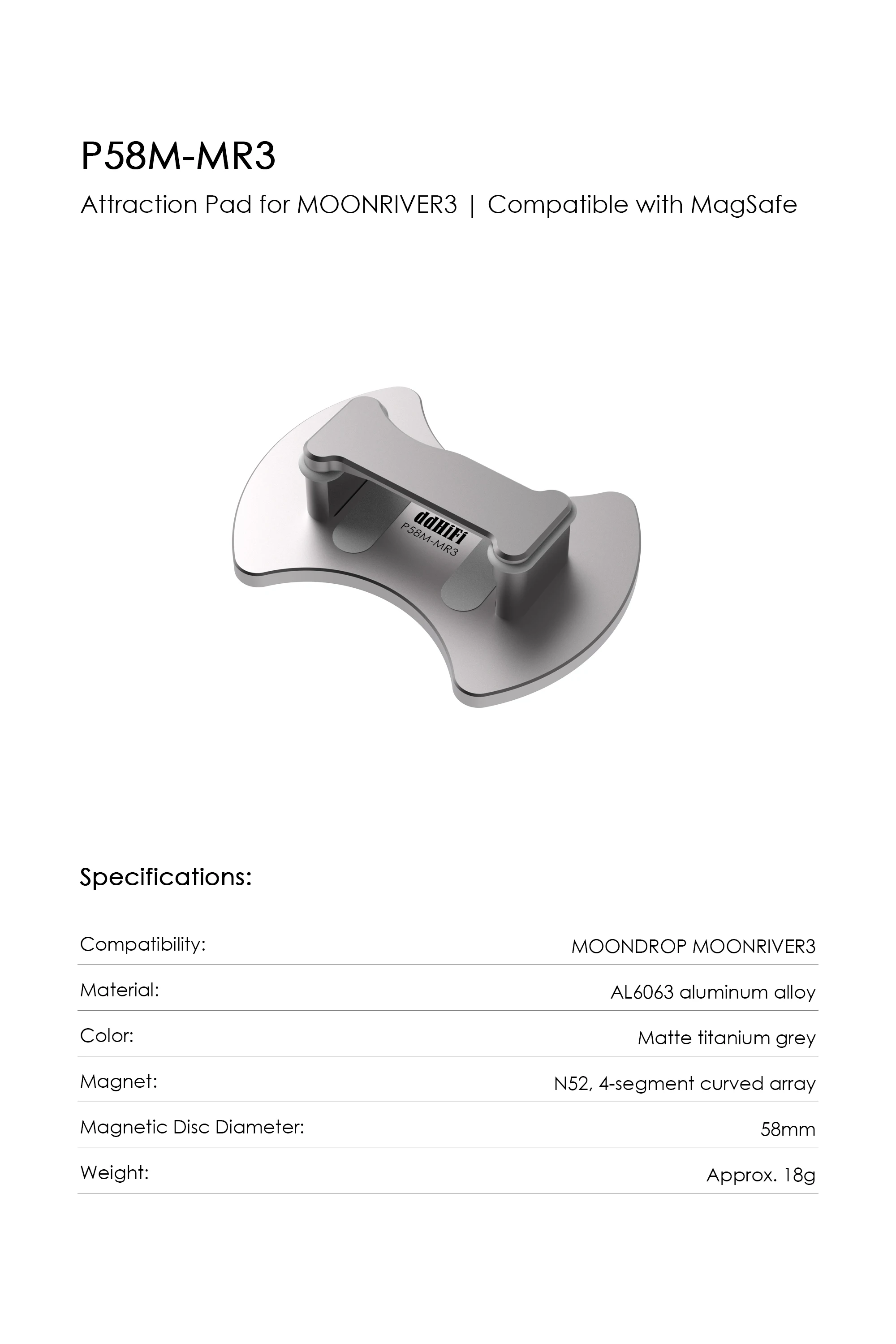 DD ddHiFi P58M-MR3 MagSafe Magnetisches Anziehpad für MOONDROP MOONRIVER3 DAC/Amp, CNC AL6063 Aluminium, gebogener N52-Magnet – Detail 6