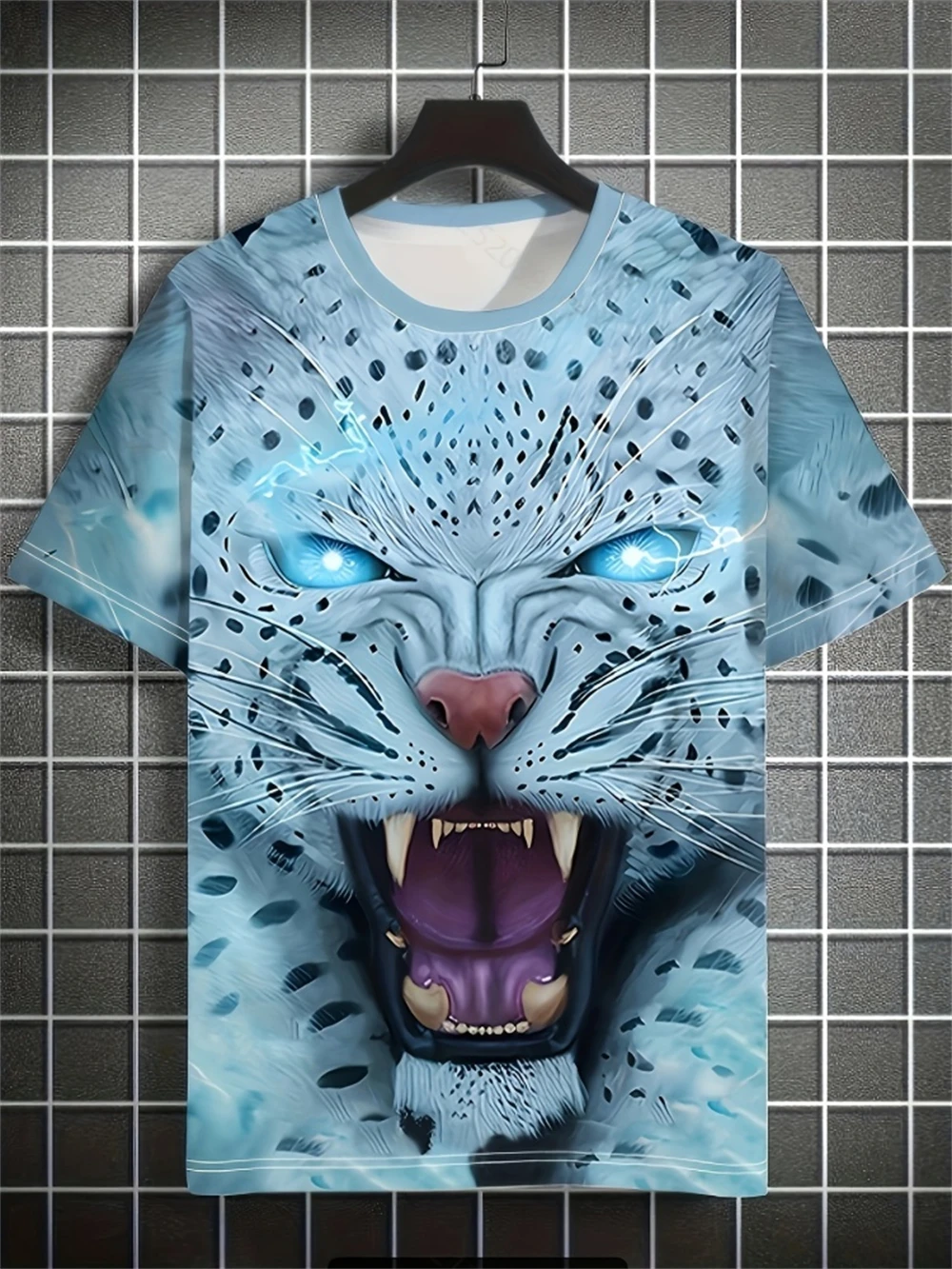 

New Men T-Shirt 3D Fierce Leopard Graphic Print Summer Fashion Crew Neck Short Sleeved T-Shirt for Men Top Tiger Street Clothing