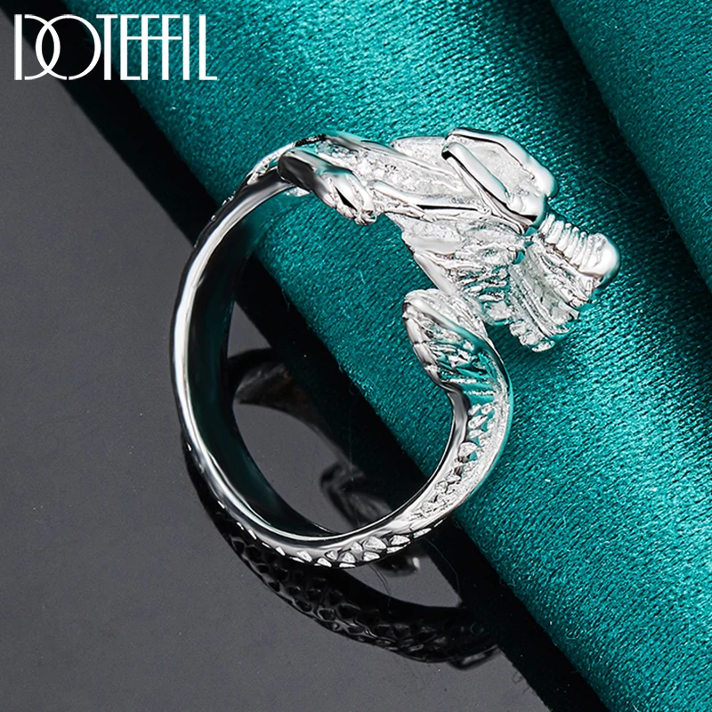 DOTEFFIL 925 Sterling Silver Dragon Ring For Men Women Wedding Engagement Party Fashion Charm Jewelry 3